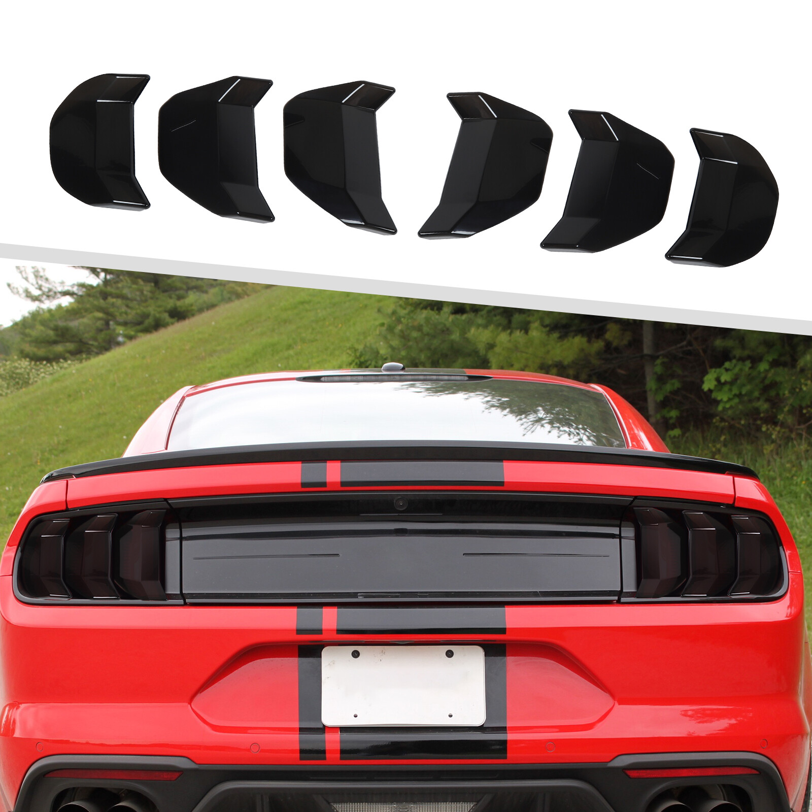 Smoke Black Tail Light Lamp Covers Guard Trim Bezels for Ford Mustang 2018-2023