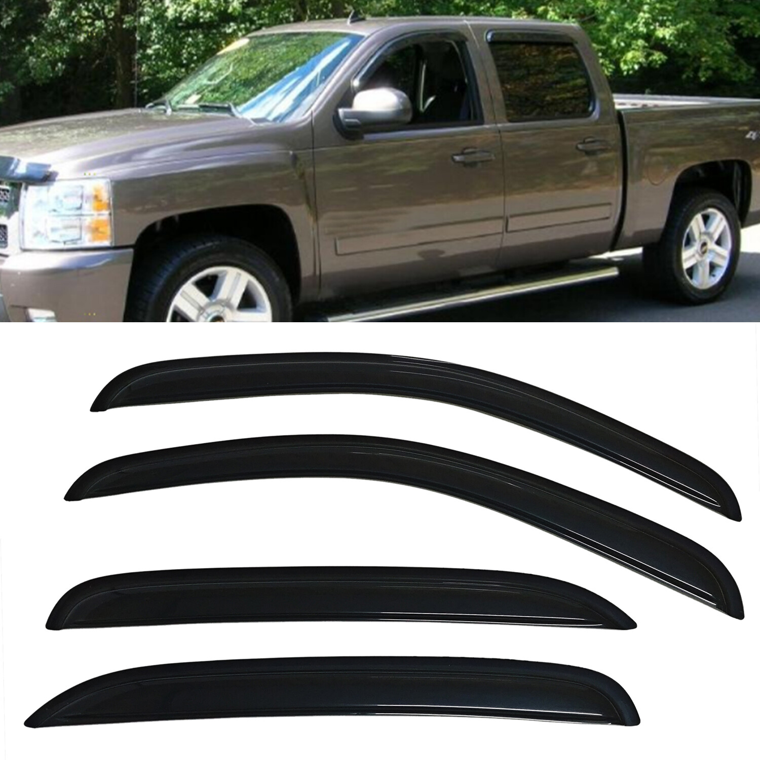 Fit 2007-2013 Silverado Sierra Crew Cab Window Visors Sun Vent Rain Guard Shade